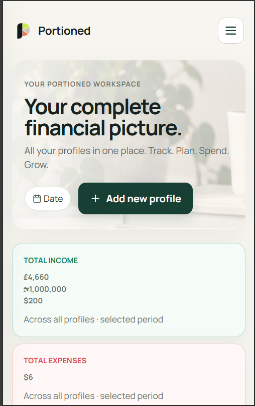 Portioned mobile dashboard